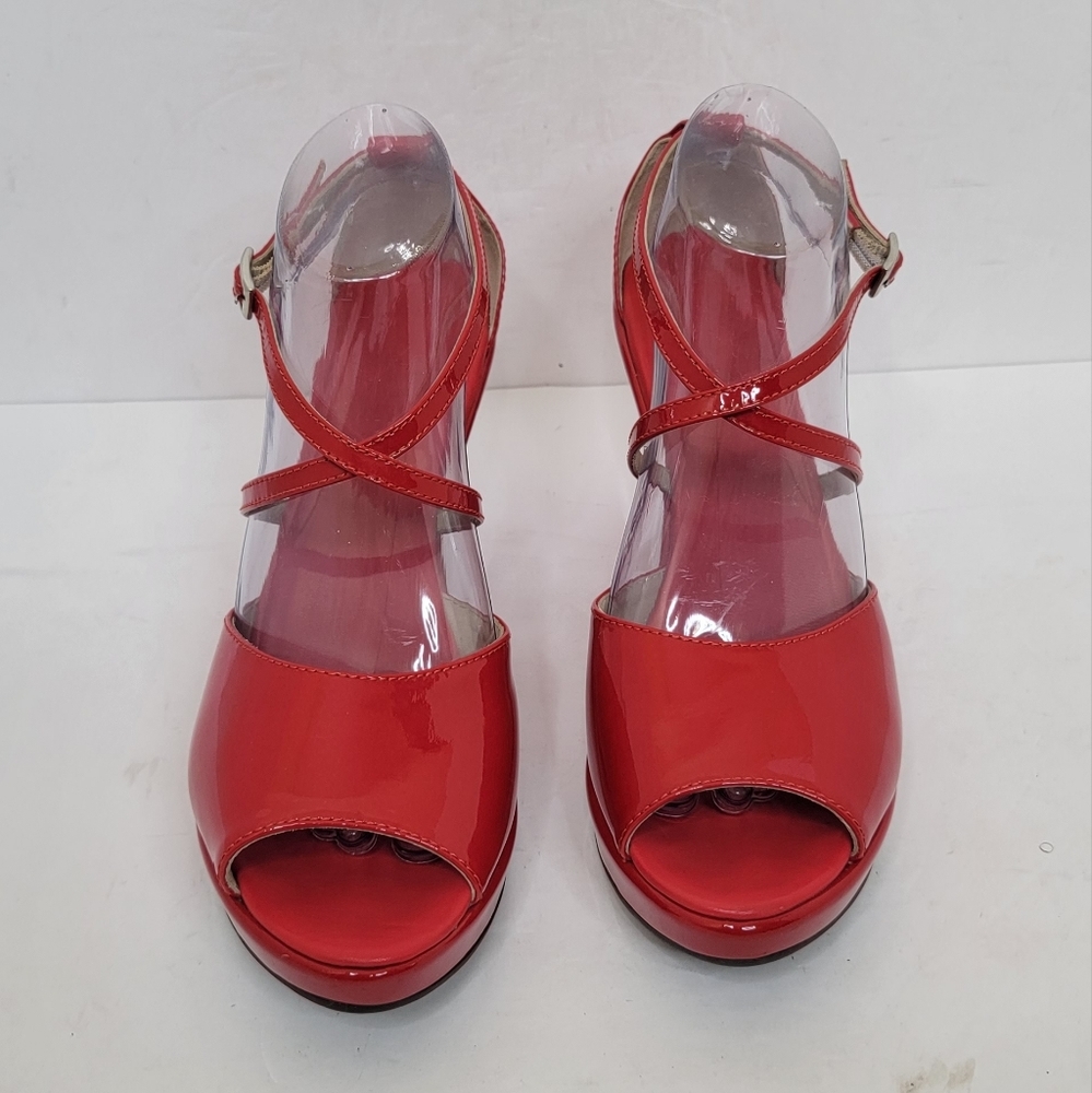 AGL ATTILIO GIUSTI LEOMBRUNI WEDGES SANDALS RED PATENT LEATHER SIZE 40 - Picture 2 of 14